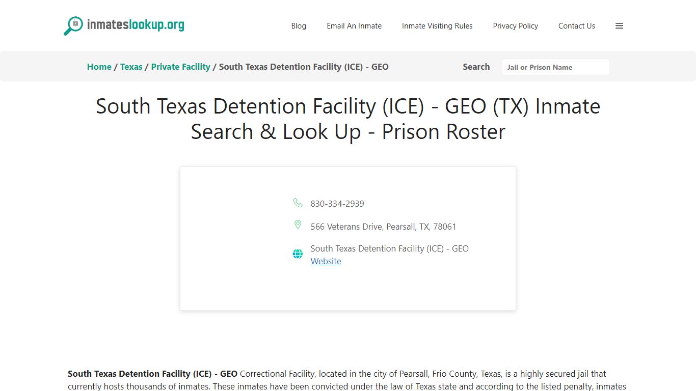 South Texas Detention Facility (ICE) - GEO (TX) Inmate Search & Look Up ...